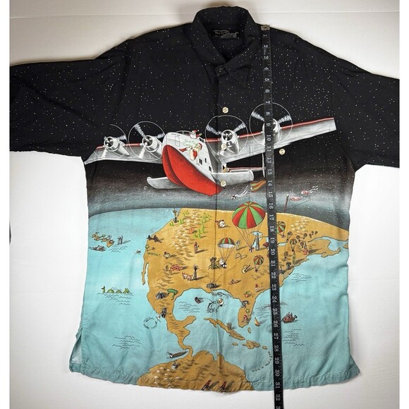 Vintage Tori Richard Christmas Map Shirt Mens Large Santa Seaplane Holiday Aloha - Picture 11 of 13